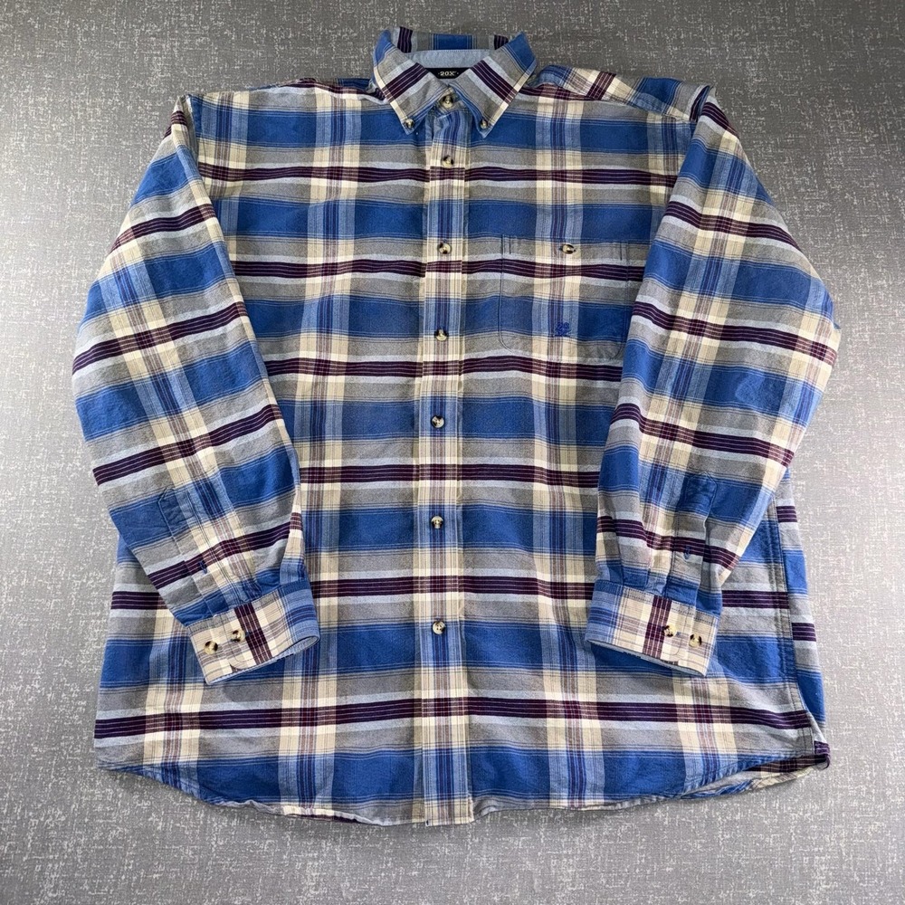 Wrangler Twenty X Shirt Mens XL Blue Plaid Long Sleeve Western Cotton Button Up